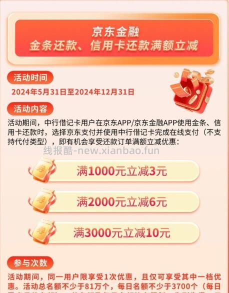 京东金融还款满3000立减10元、满2000立减6元 - 线报酷