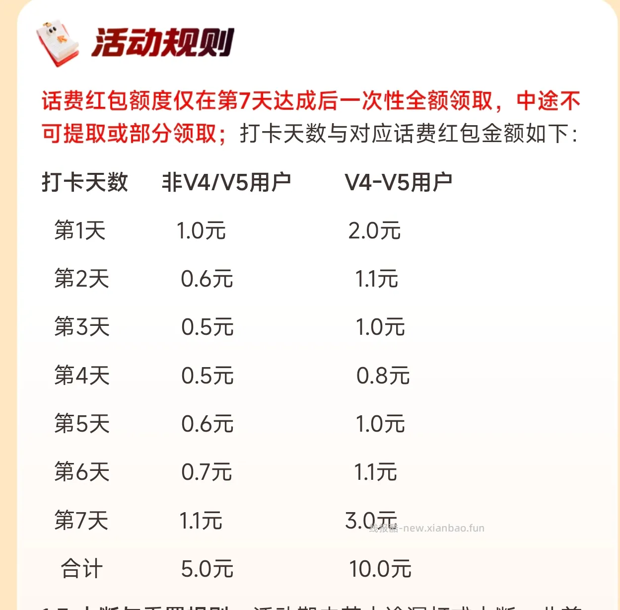 中国移动打卡7天得5元话费 - 线报酷