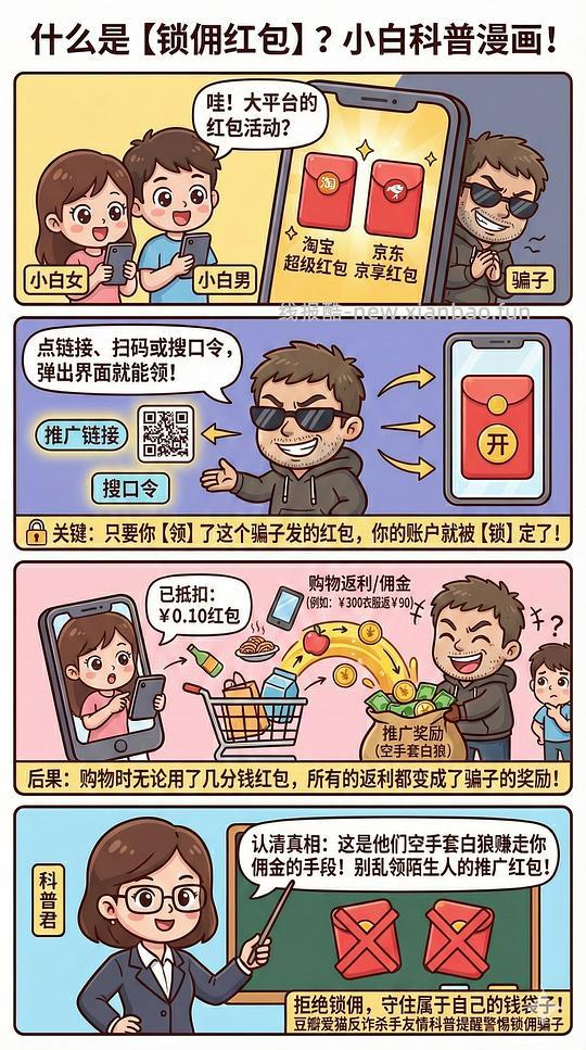 讨论/【科普】618必看！锁佣、锁佣红包、锁佣诈骗科普漫画！ - 线报酷