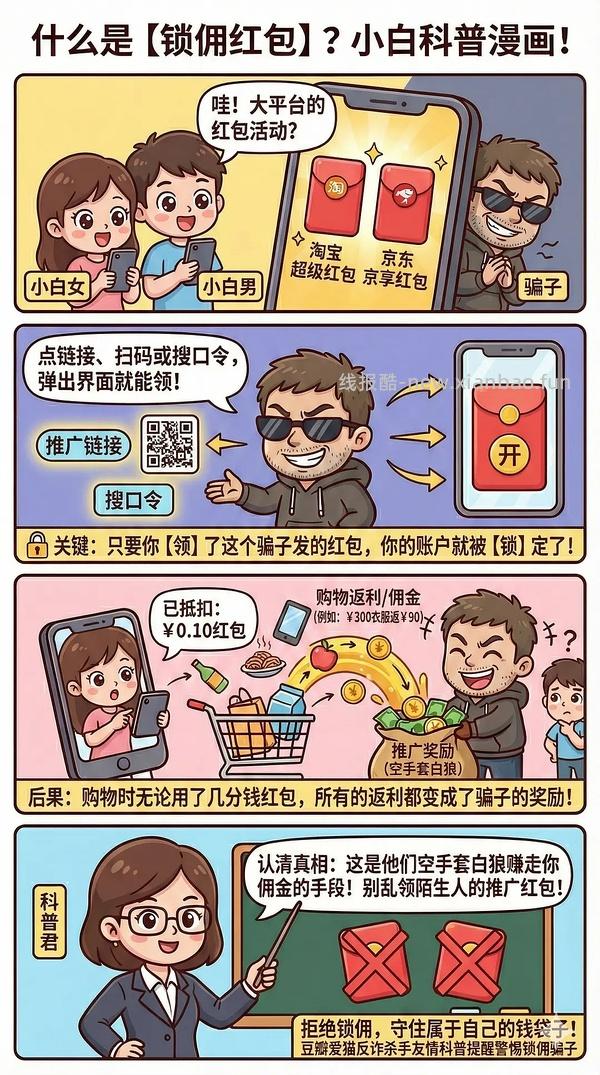 讨论/【科普】618必看！锁佣、锁佣红包、锁佣诈骗科普漫画！ - 线报酷
