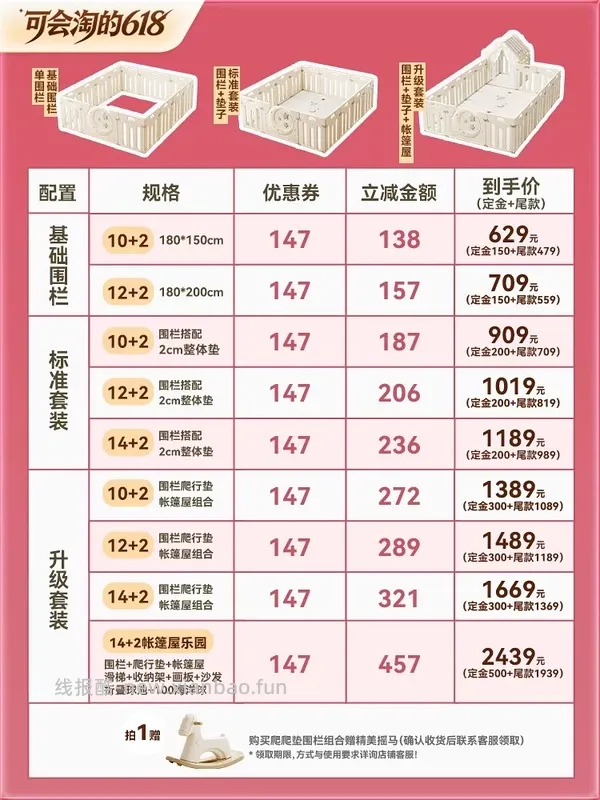 【母婴】车走，babygo星月围栏+爬爬垫1.8*1.5*2.5，前3分钟半价，到手390左右 - 线报酷