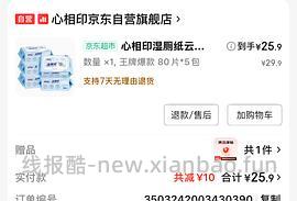心相印湿厕纸80片5包9块 - 线报酷